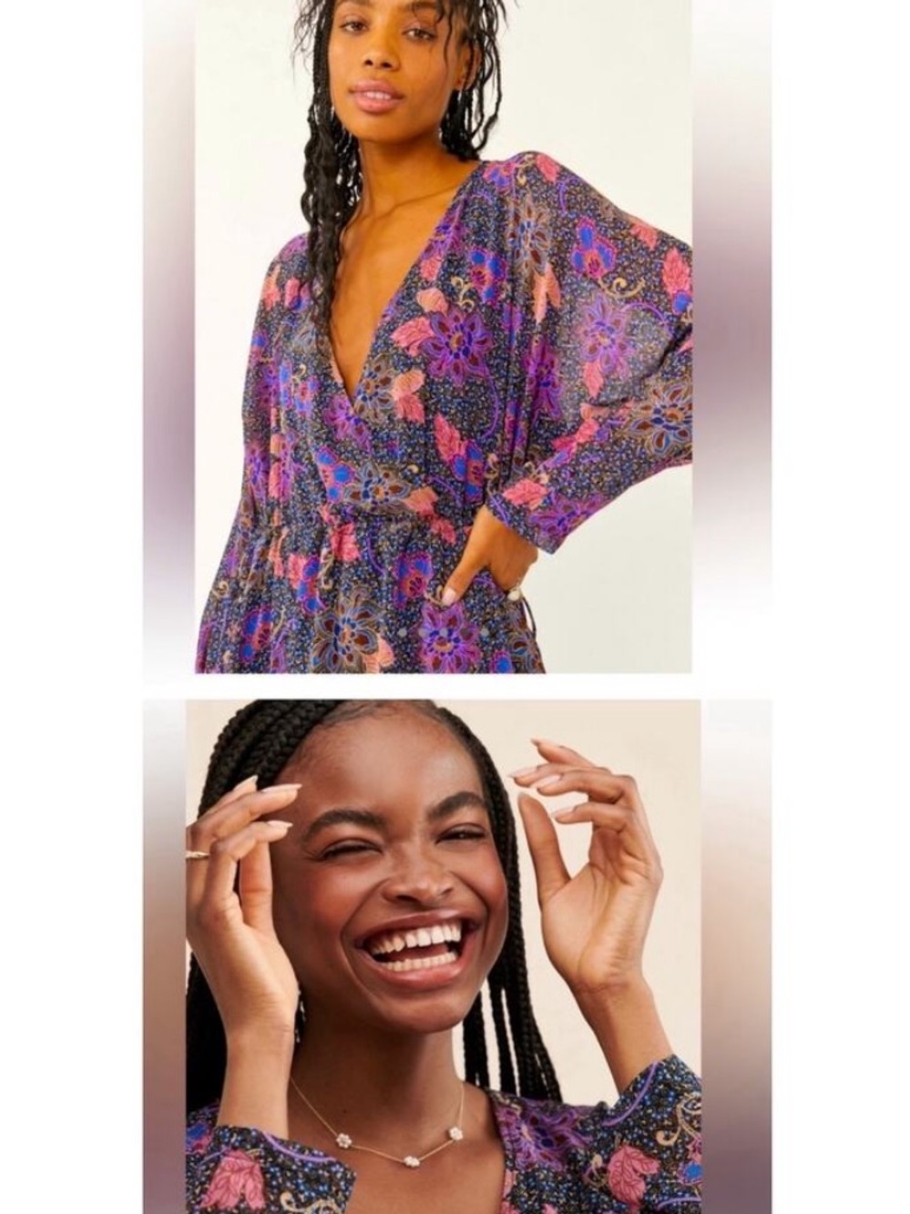 Free People Teegan Mini Dress in Twilight Combo. Faux Wrap Boho Long Sleeve. Med - Picture 4 of 15